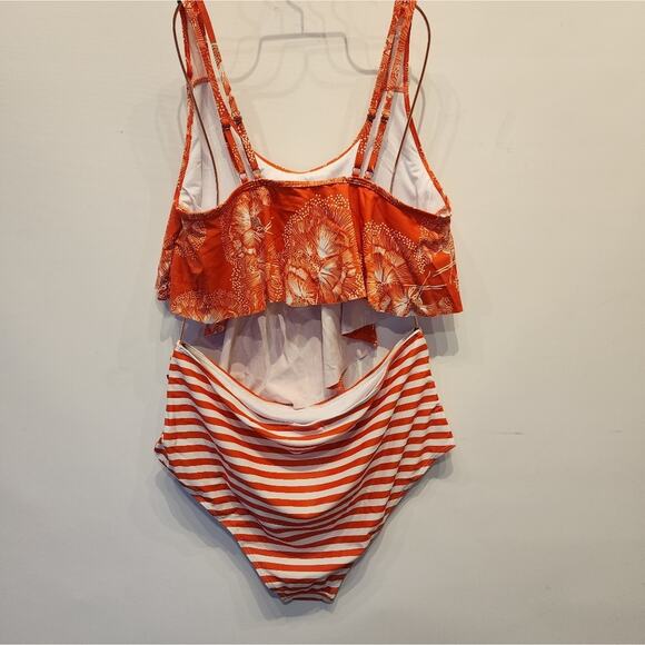 Kabety Womens New 2 Piece Swimsuit Ruffled Racerback High Waist Tangerine 3XL - Picture 6 of 6